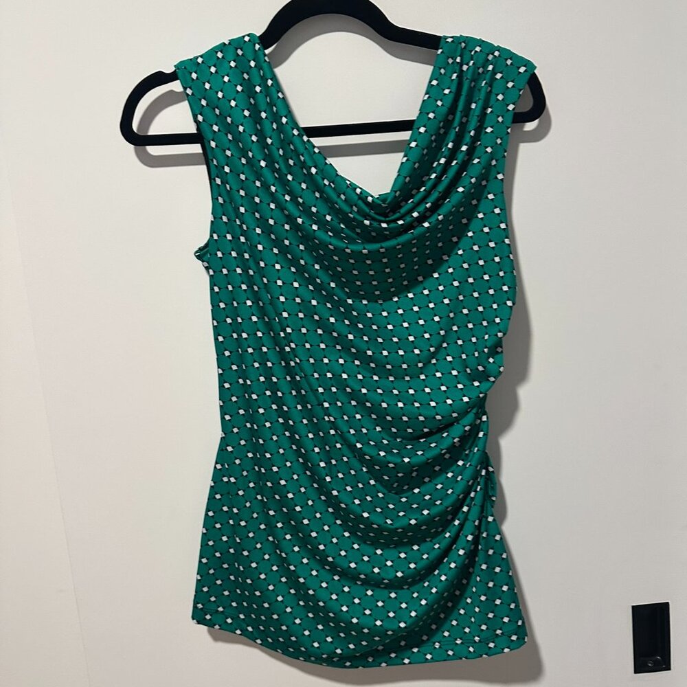 Lily Green Geometric Print Draped Cowl Neck Top – Size L